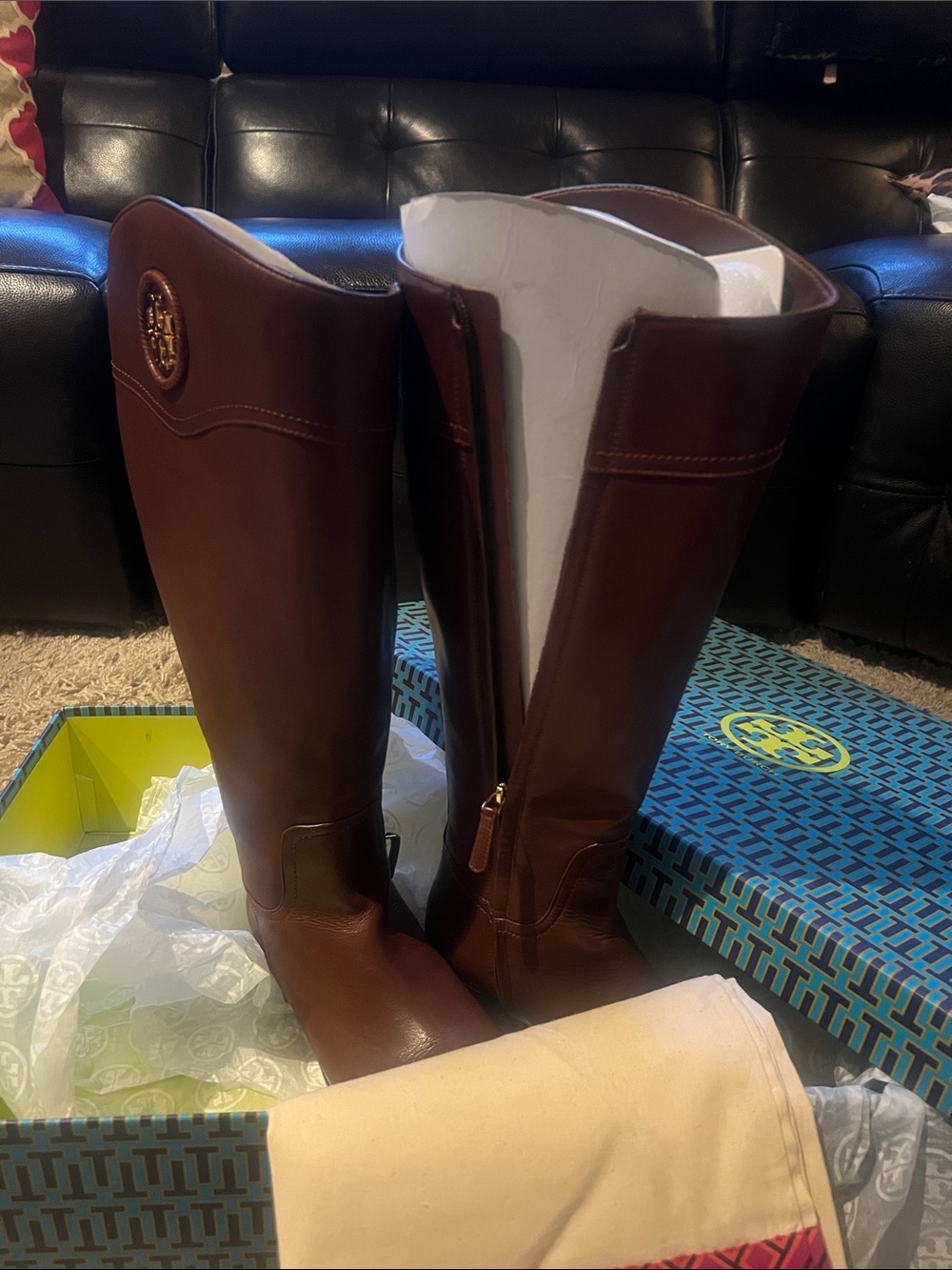 Tory Burch Brown Leather Over-the-Knee Riding Boots with Logo Medallion - Picture 4 of 8